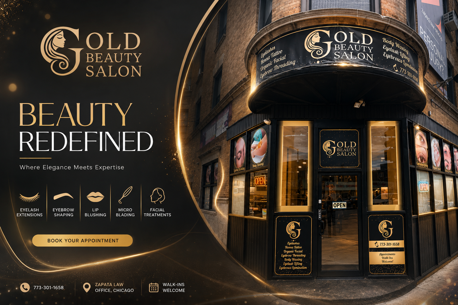 Gold Beauty Salon storefront on West Chicago Avenue