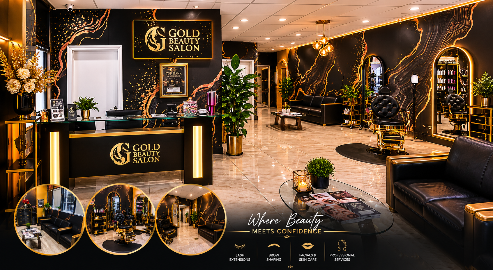 Inside Gold Beauty Salon — luxury lobby